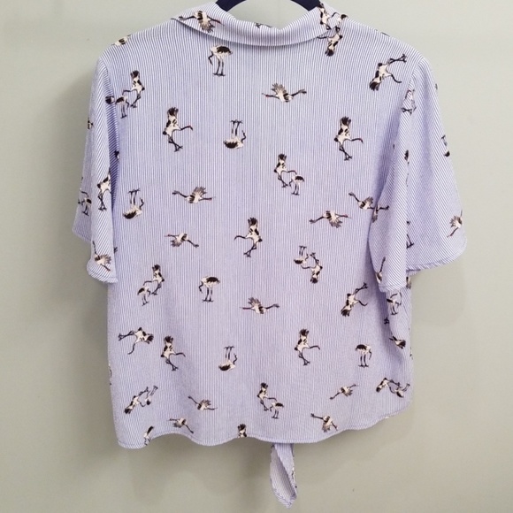 Monteau Blue & White Striped w/Cranes Top Size L - Picture 8 of 8